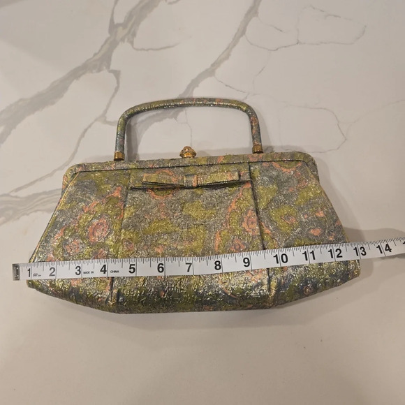 RARE Vintage Antique 1950s Rosart Tapestry Bag Pink Green Gold - Picture 11 of 12